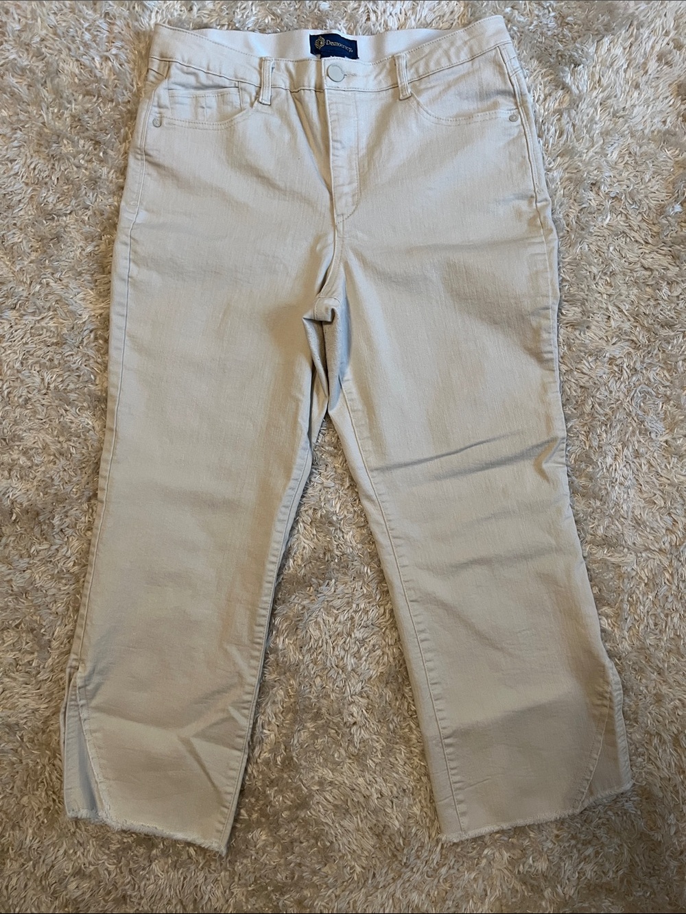 Democracy “Ab”solution Cream Cropped Raw Edge Kick-Step Hem Straight-Leg Jeans